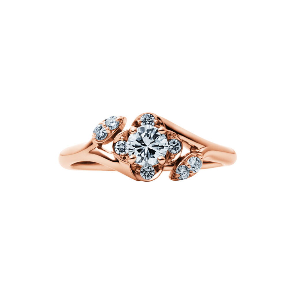 EIKAのローズの花モチーフピンクゴールド婚約指輪デザイン